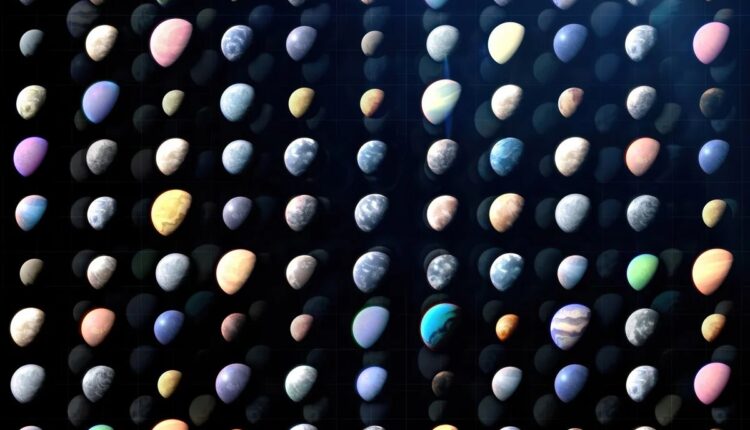 Ilustração de planetas em fileiras