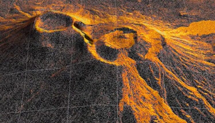 Imagem de radar mostra lava escorrendo pela encosta de um vulcão