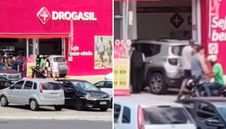 Carro dentro de farmácia no Saboeiro