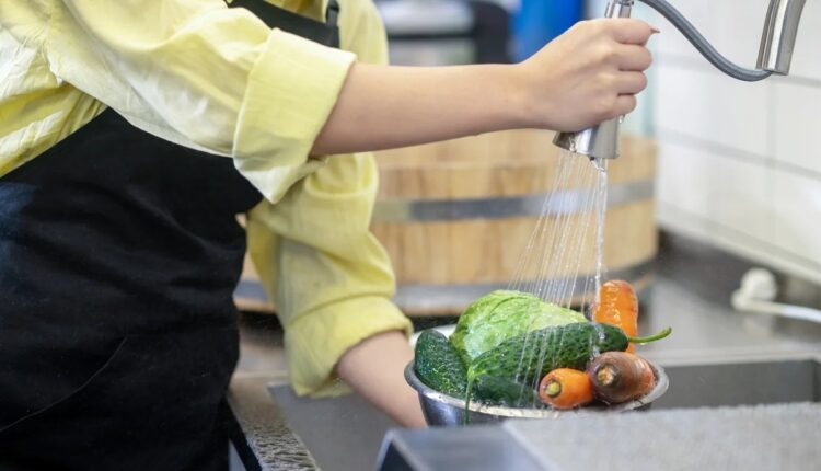 Pessoa escolhe frutas e verduras frescas em feira livre